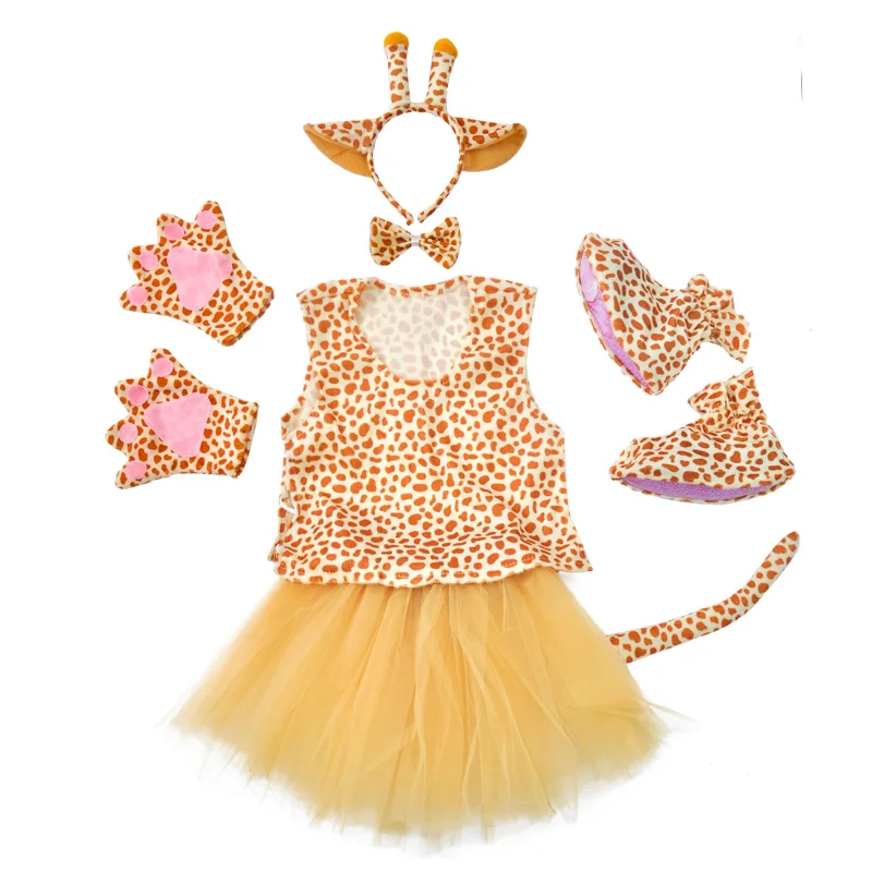 Children's Day Animal Giraffe Cosplay Costume Suits Tutu Dress for Girls Boys Pants with Shoes for Halloween Party