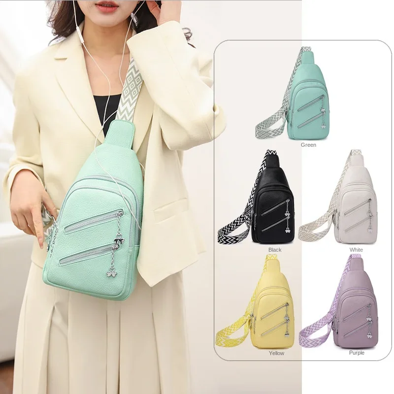 

Fashion Simple Solid Color Zippered Chest Bags for Women Casual Travel PU Leather Large Capacity Single Shoulder Crossbody Bag