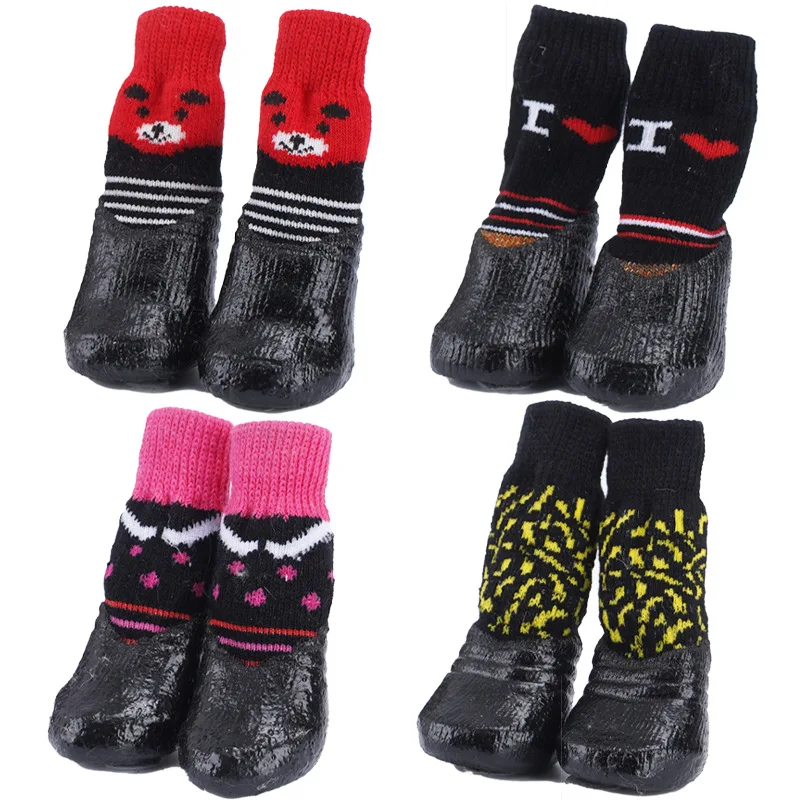 

Boots Socks For Warm Cotton Knit Breathable 4pcs/set Pet Soft Rubber Shoes Snow Non-slip Dogs Small Dog Rain Waterproof