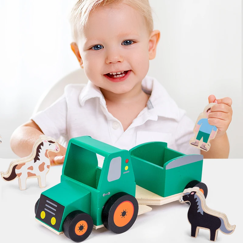 

Детские деревянные сборные строительные блоки грузовик ферма злодей животное рулонная модель игрушки два тележки зеленый грузовик игрушк...