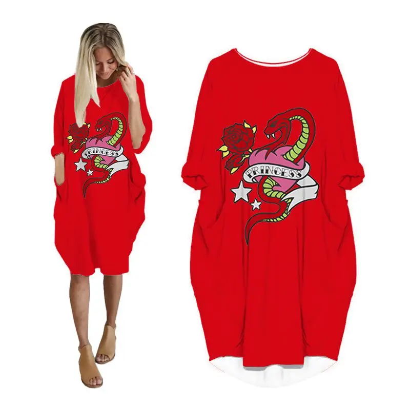 

Женское платье-рубашка с принтом кобры, Повседневное платье с длинным рукавом и карманами, большие размеры