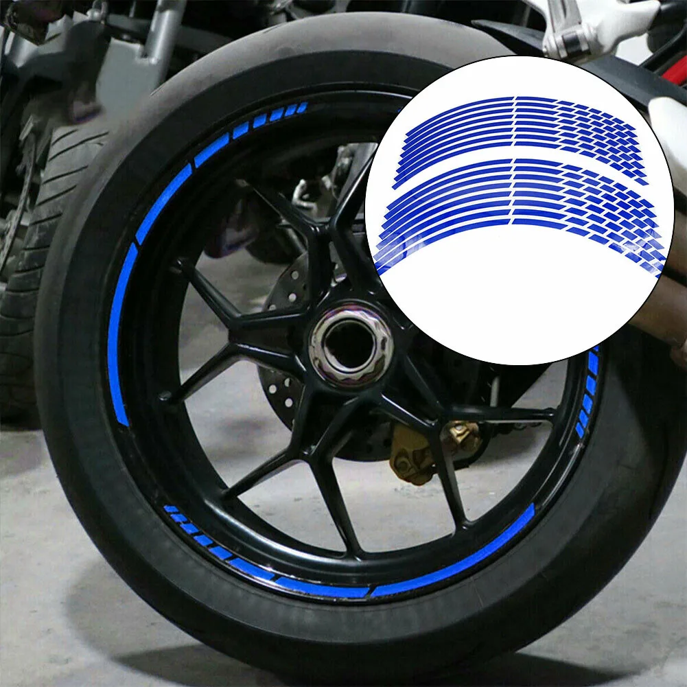 

Edge Strip Wheel Rim Sticker Reflective Tire Universal Wheel 16pcs/set About 8mm Blue Durable High Quality Brand New