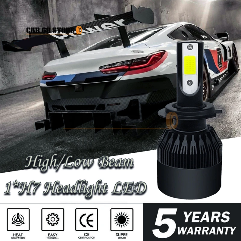 

1 шт., автомобильная светодиодная лампа H7 Для фар ближнего и дальнего света, COB, 110 Вт, 6000 лм