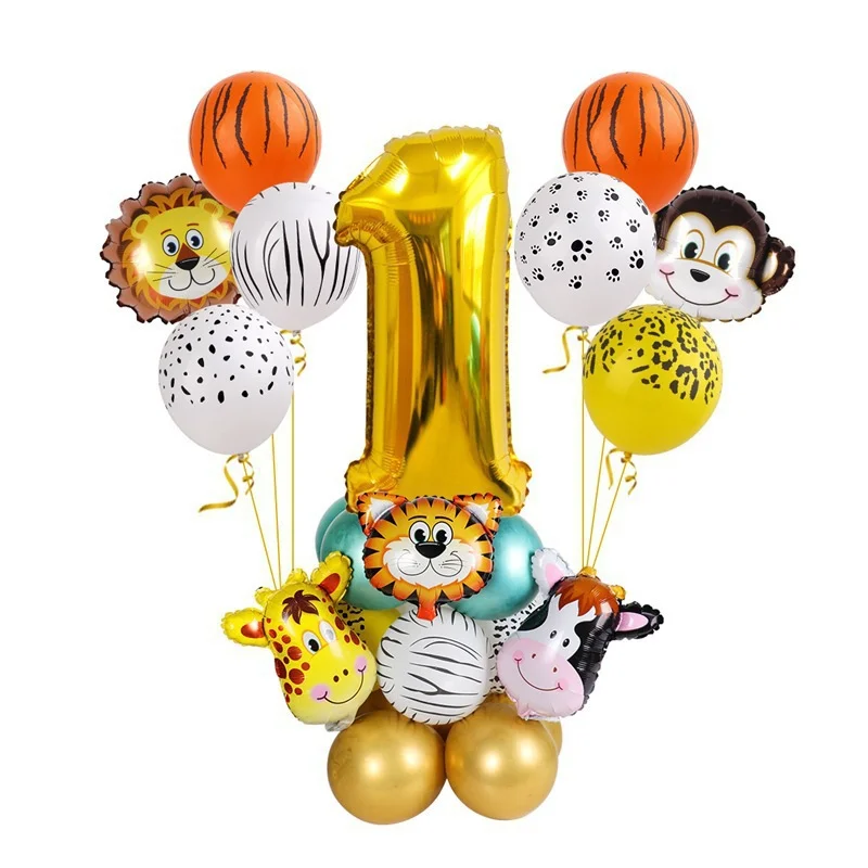 

26Pcs Jungle Animal Balloons Set Chrome Metallic Latex Balloon 32inch Gold Number Globos Kids Birthday Party Baby Shower Decor