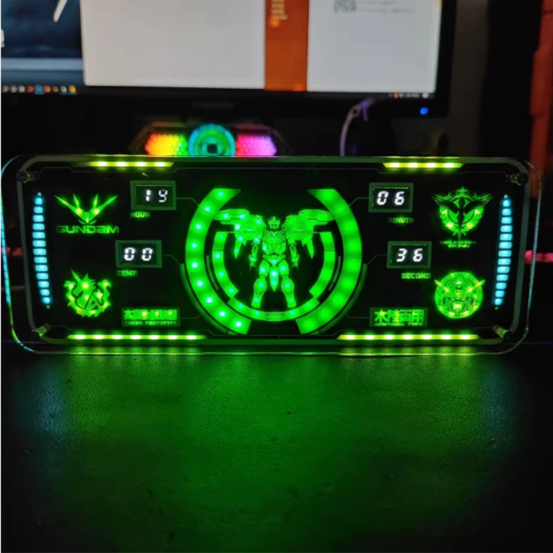 Электронные часы DIY Gundam Theme RGB LED Art Sense Technology Game Atmosphere Room Desktop Decoration Cyberpunk