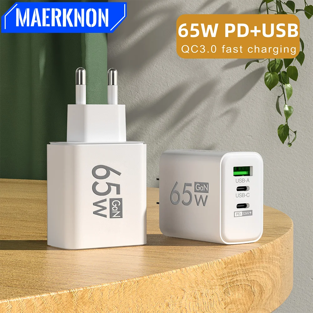 

65W GaN QC3.0 PD+USB Fast Charging Quick Charge For Iphone 13 14 Pro Max Xiaomi 12 13 Pro Samsung Huawei P40 High Speed Charger