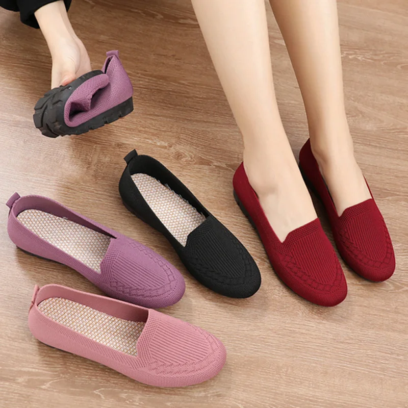 Women's Daily Shoes Summer Mesh Breathable Flat Shoes Women's Comfortable Shiny Sneakers Socks Inserted Moccasins zapatyllas Muj