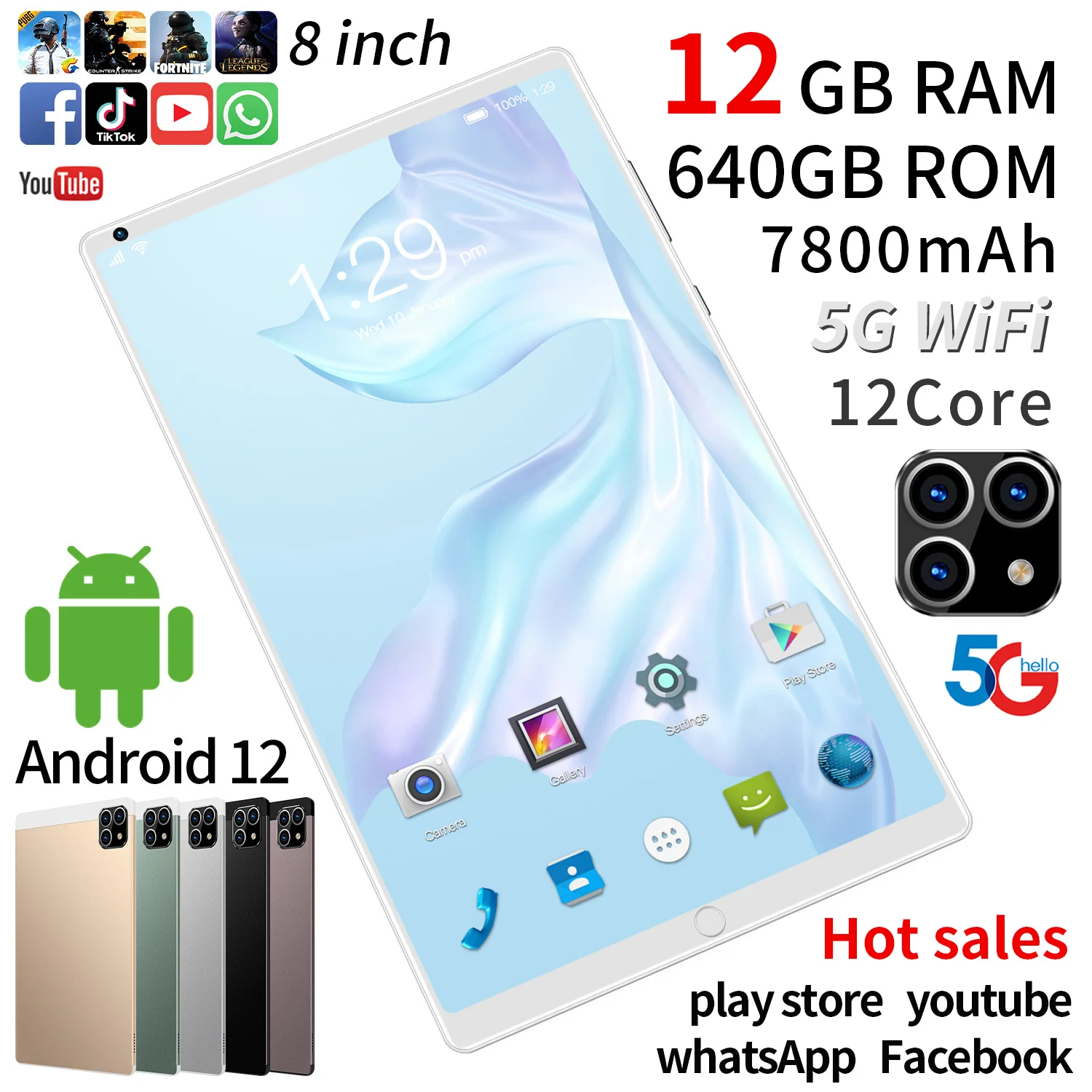 5G Tablet K10 12GB RAM 640GB ROM 8.0 Inch 32MP Camera 12 Core WIFI Global Version Pad  Google Play PC Send Keyboard New Tablette