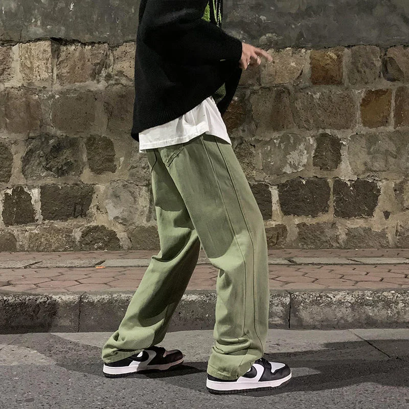 Green/Purple Baggy Jeans Men Fashion Casual Retro Wide Leg Jeans Men Streetwear Loose Hip Hop Straight Denim Pants Mens Trousers