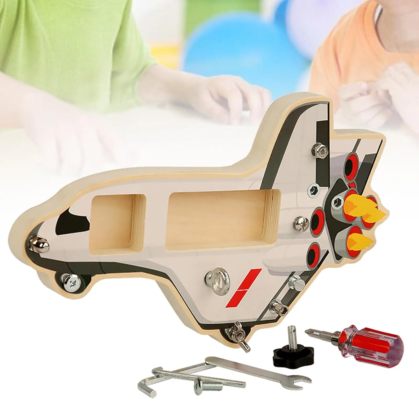 

Montessori Screwdriver Board Set Basic Life Skills Educational Spaceship Shape Wooden Montessori Toys Screw Toy for Toddlers