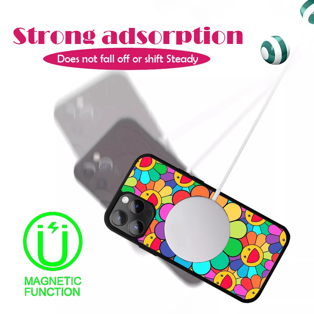 Art T-Takashi Murakami Phone Case For iPhone 16 15 14 13 12 11 Pro Max Plus Mini Mirror Wireless magnetic case