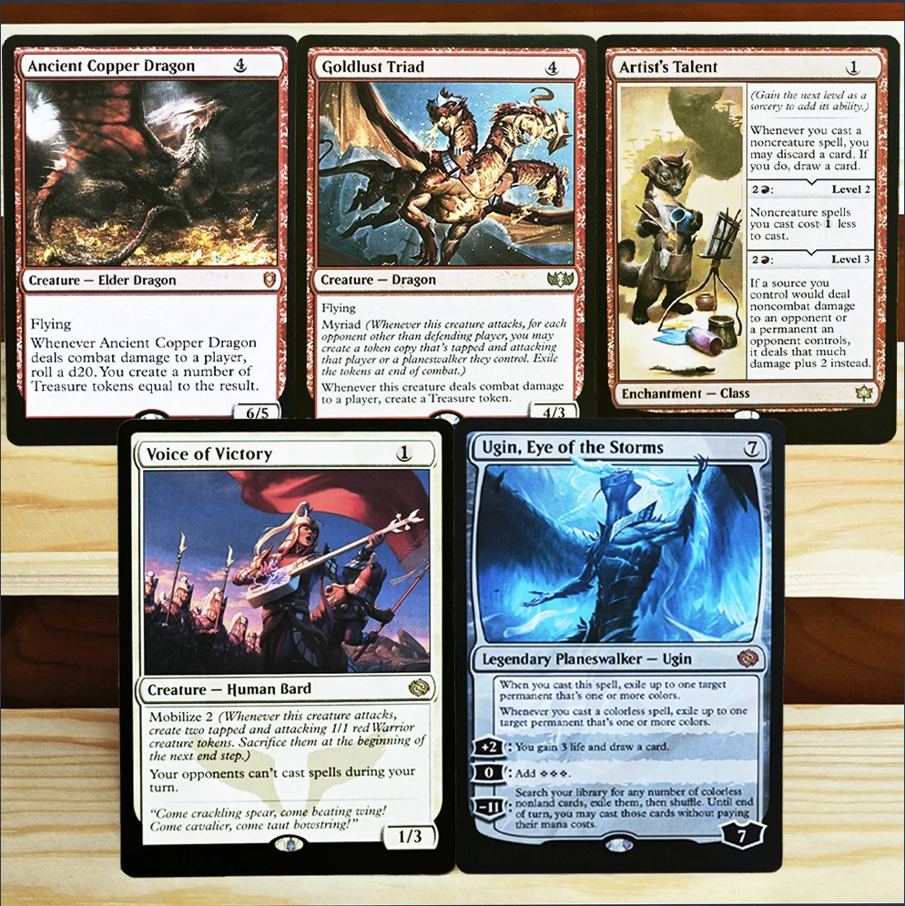 Фото Редкие эксклюзивные игровые карты TCG Magical Holo Cards: Древний Медный Дракон/Триада Золотого Желания/Талант Художника/Голос Победы/Угин №1