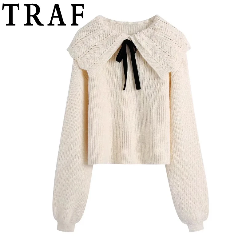 

Женский трикотажный свитер с воротником «Питер Пэн», с искусственным жемчугом