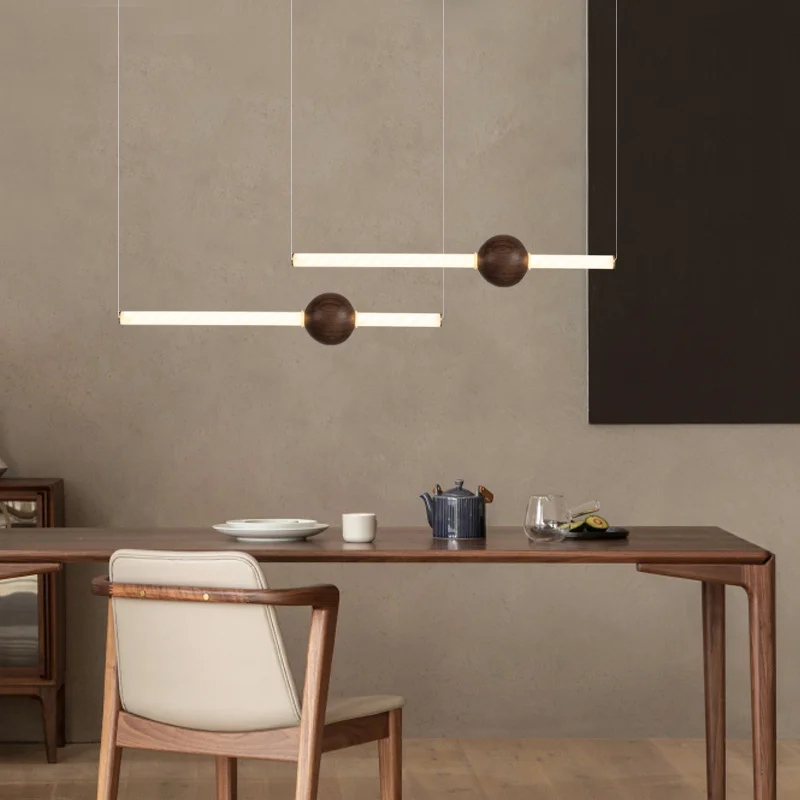 

Wooden LED Pendant Lights Hanging Lamp Modern Table Long ball Linear Light Kitchen Island Lighting for Dining Living Room Office