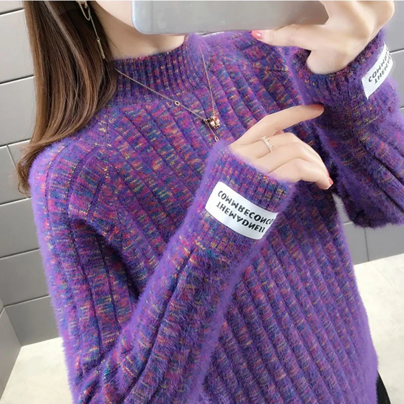 

Ropa Mujer Pullover New Winter Imitation Mink Velvet Loose Knitted Sweater Ladies Jumper Primer Shirt Fashion Korean Harajuku