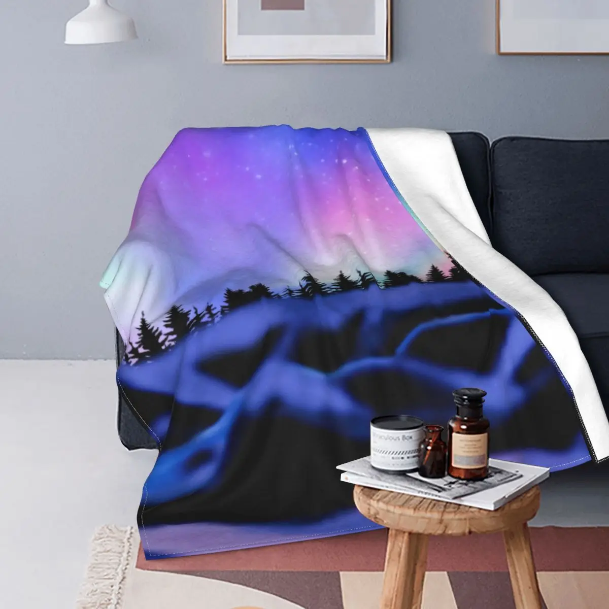 Colorful Sky Star Pattern Flannel Throw Blanket Bright Red Sunset Chair Super Soft Warm Bedroom Sofa Decor King Size Kids Gifts