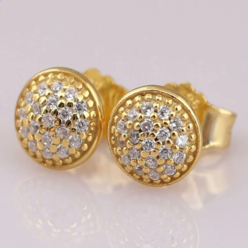 

Authentic 925 Sterling Silver Sparkling Gold Dazzling Droplets With Crystal Stud Earrings For Women Wedding Gift Fashion Jewelry
