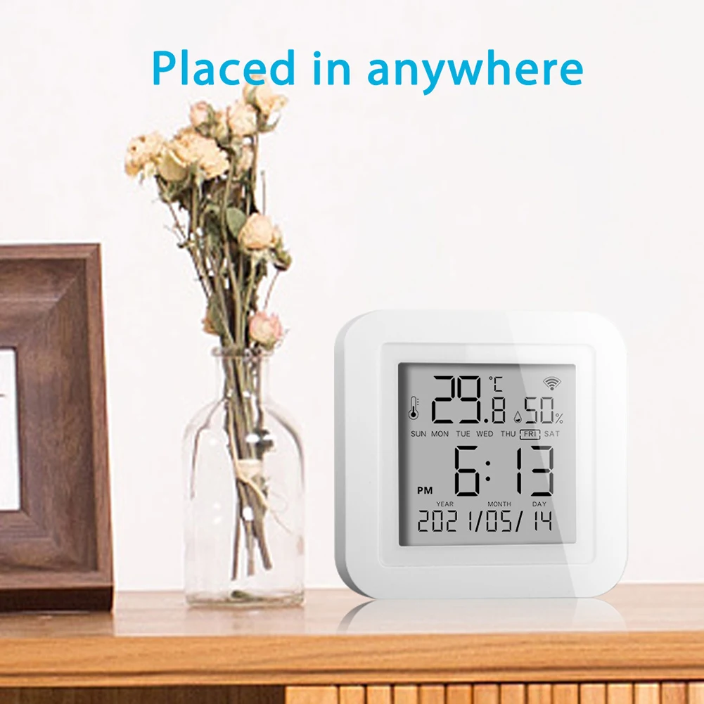 

Tuya WIFI Temperature Humidity Sensor Indoor Hygrometer Thermometer Date Display Digital Detector Support Home Smart Life