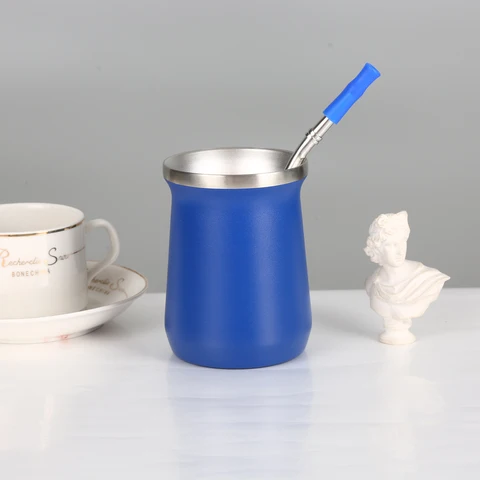 240 мл кружка Yerba Mate, чайная чашка из нержавеющей стали, набор чайных чашек для Аргентины, Изолированная соломенная чашка, Изолированная чашка, простая Тыква - изображение