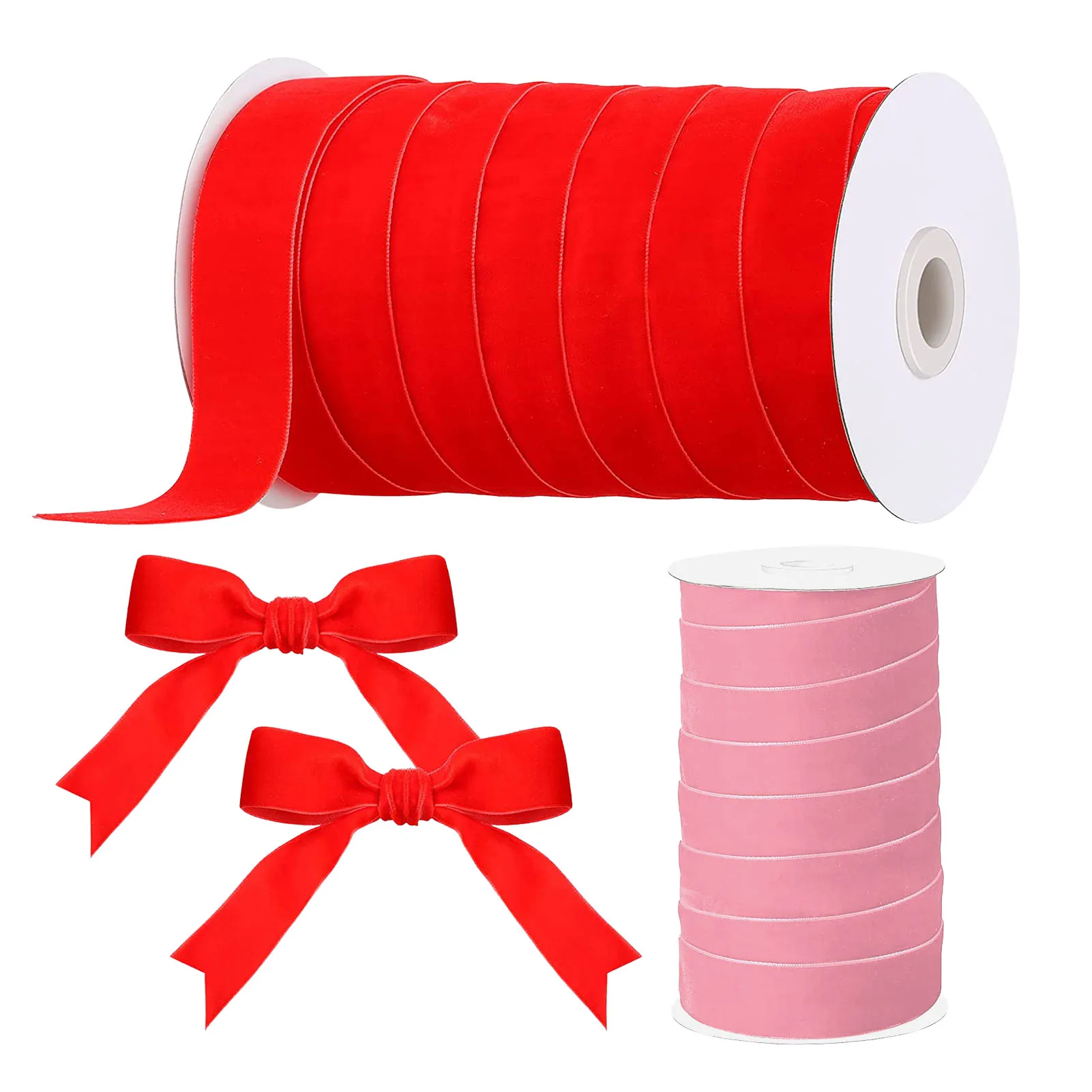 

25 Yards Velvet Ribbon Single Face Christmas Ribbon For Package Wrapping Hair Bow Clips Making Sewing Wedding Decorations Red &