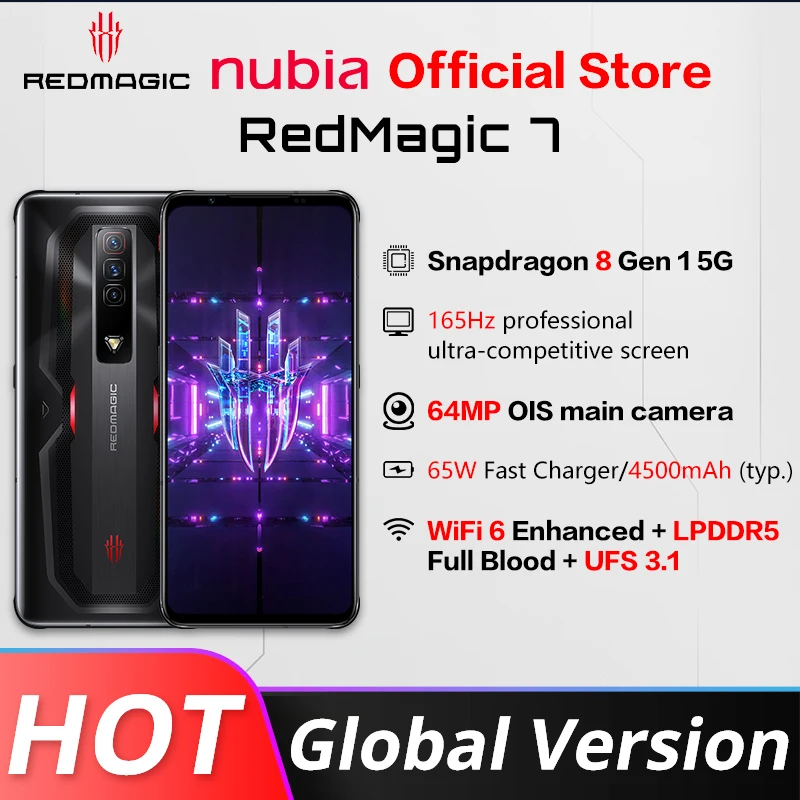 Global Version Nubia Redmagic 7 Gaming Phone 6.8'' 165Hz AMOLED Snapdragon 8 Gen 1 Octa Core 64MP Camera Red Magic 7 Mobilephone