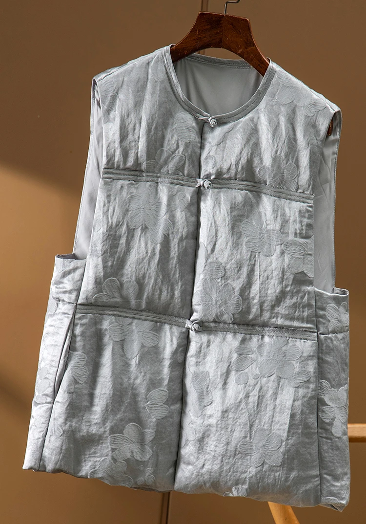 New Winter Coat Vest Thin Women  90%  White Goose Down Cotton Silk Linen Chinese Style Jacket Women Casacos De Inverno Feminino