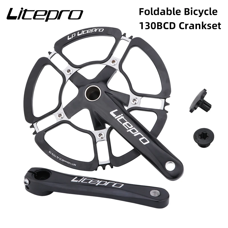 

LP Litepro Folding Bicycle Crank 130BCD Aluminum Alloy 170mm Hollow Crankset 53/56/58T BMX Chainwheel Chainring