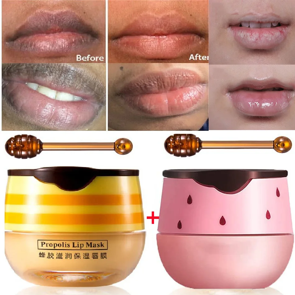 

2PCS Bee Balm Honey Pot,Propolis Moisturizing Lip Mask,Hydrating & Prevention Dry and Cracked Lip Scrubs Exfoliator