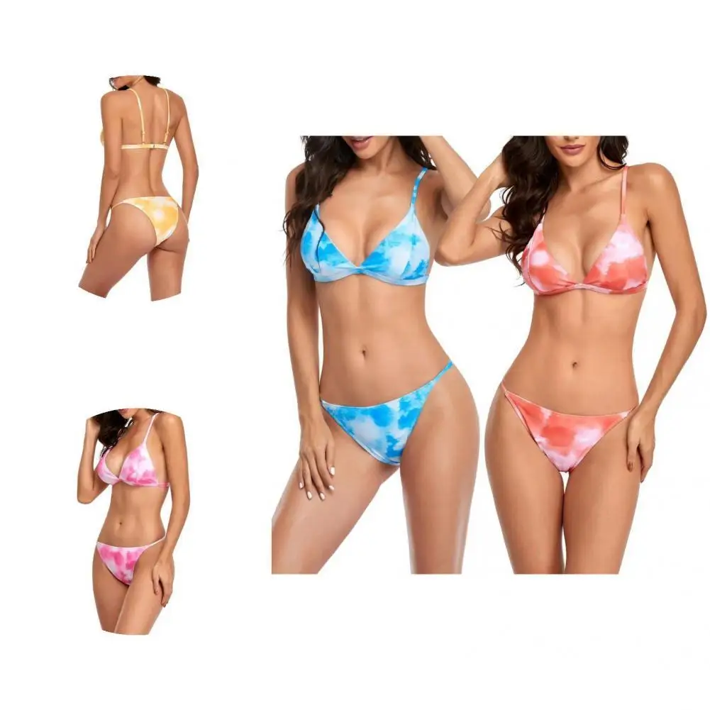 

2 Pcs/Set Women Swimsuit Thong Three-point Sweet Color Colorfast Summer Bikini Set Summer Bikini for Beach