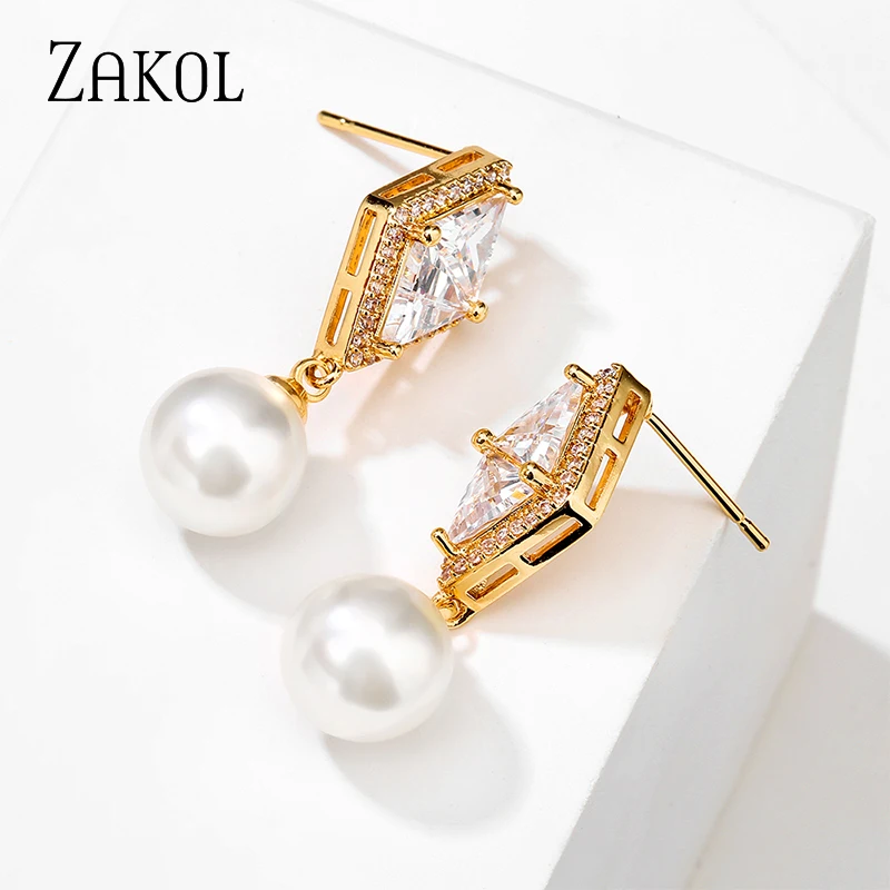 ZAKOL Роскошные блестящие ромбовидные серьги-капли с фианитом для женщин