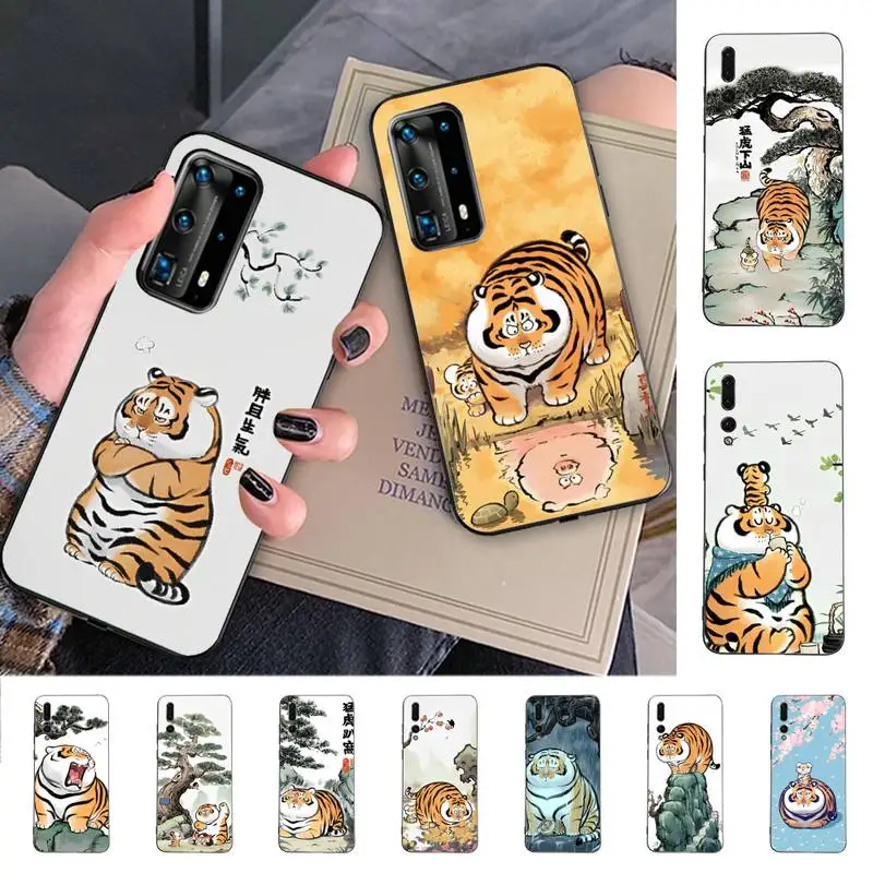 

Cartoon Fat Tiger Phone Case for Huawei P30 40 20 10 8 9 lite pro plus Psmart2019