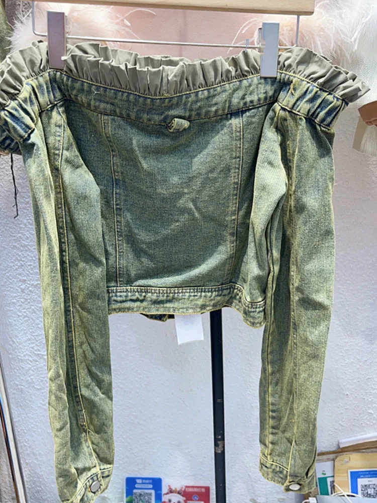 2024 джинсовая куртка Slah с открытыми плечами и длинными рукавами повседневные