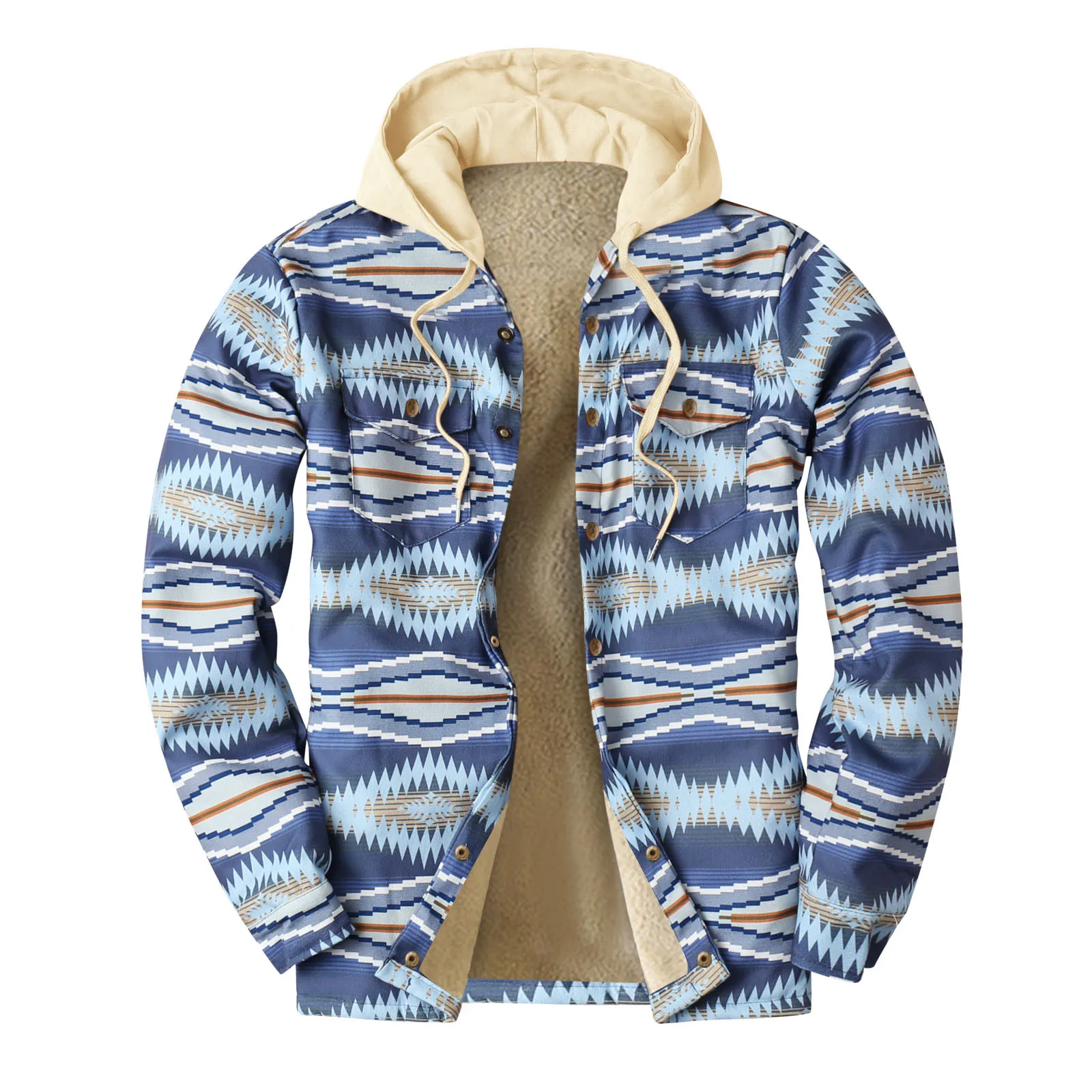 

Men's Autumn And Winter Plaid Pocket Hooded Padded Loose Shirt Top Jacket Coats