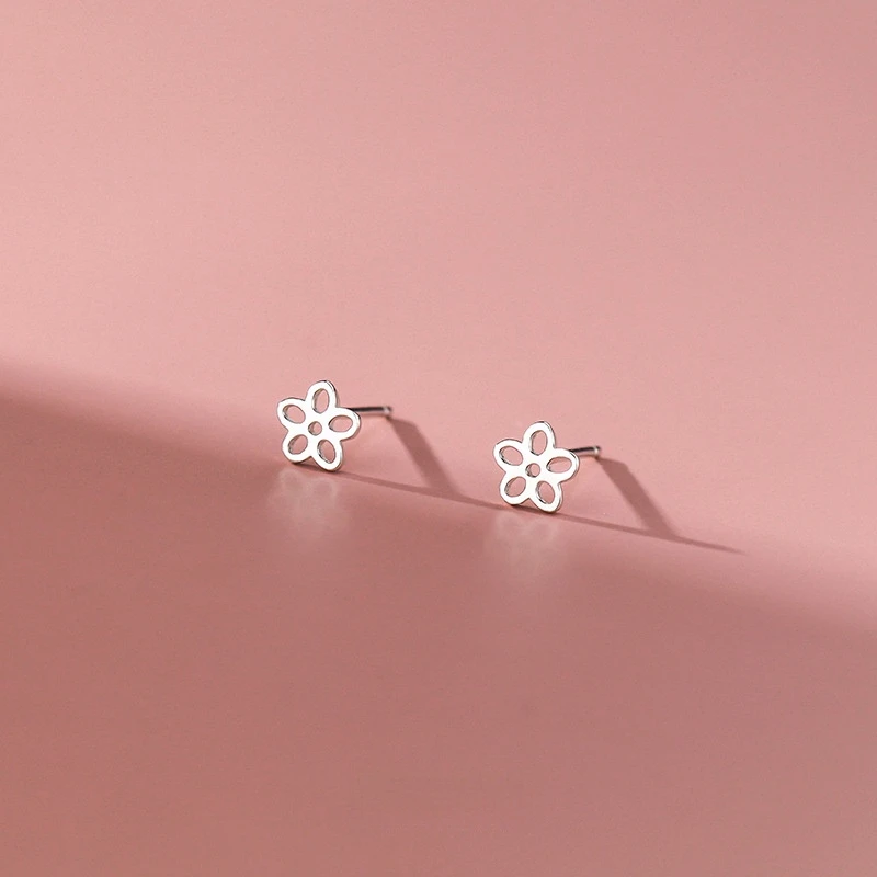

S925 Silver Flower Earrings Fashion Hollow Small Fresh Forest Student Earrings