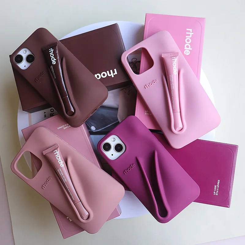Luxury Rhode Lipstick Case For iPhone 16 12 13 14 15 11 Pro Max Plus Soft Silicone Toast Espresso Ribbon Raspberry Jelly