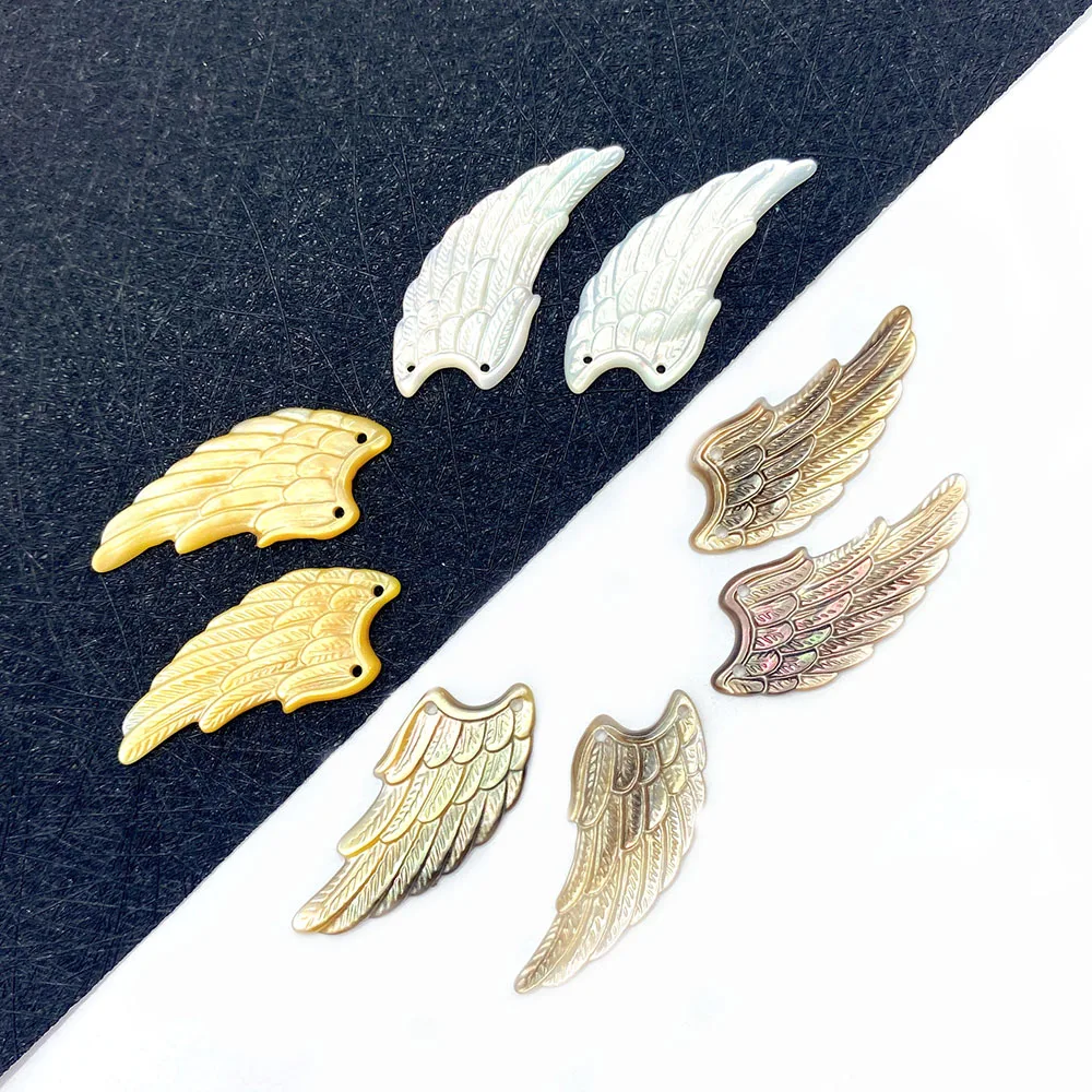 

Natural Seawater Shell Pendant 14x34mm Carved Angel Wings White Butterfly Shell Charm Jewelry DIY Earrings Necklace Accessories