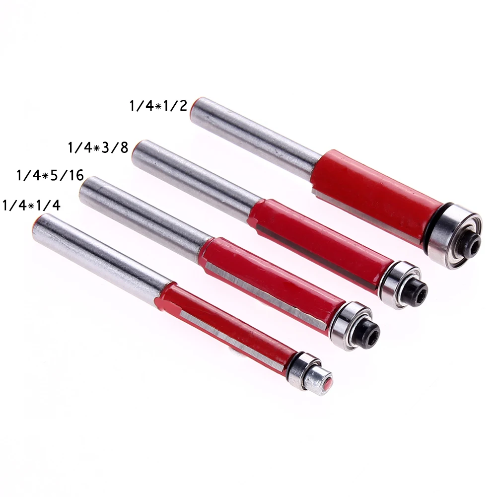 

4pcs 1/4" 6.35MM Shank Milling Cutter Wood Carving End Dual Flutes Ball Bearing Flush Router Bit Straight Shank Trim Woodworking
