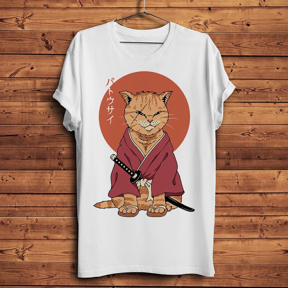 

Забавная аниме футболка Neko Cat Rurouni Kenshin HIMURA KENSHIN HITOKIRI BATTOSAI, белая повседневная мужская футболка унисекс, уличная одежда