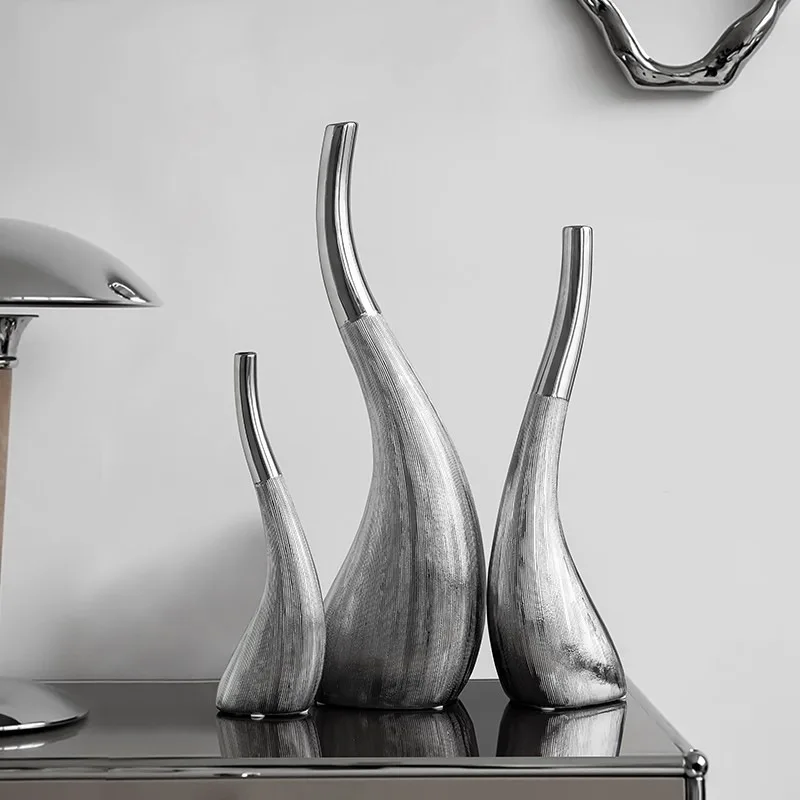 

Creative Silver Curved Ceramic Vase Abstract Geometric Vase Handicraft Ornaments Home Decoration Vases Pots Modern Decor