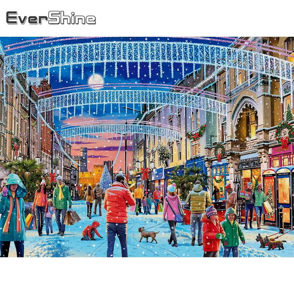 

EverShine Алмазная вышивка Улицы пейзаж Полные комплекты Живопись портрет Алмазная мозаика дом зима набор для творчества искусство стены