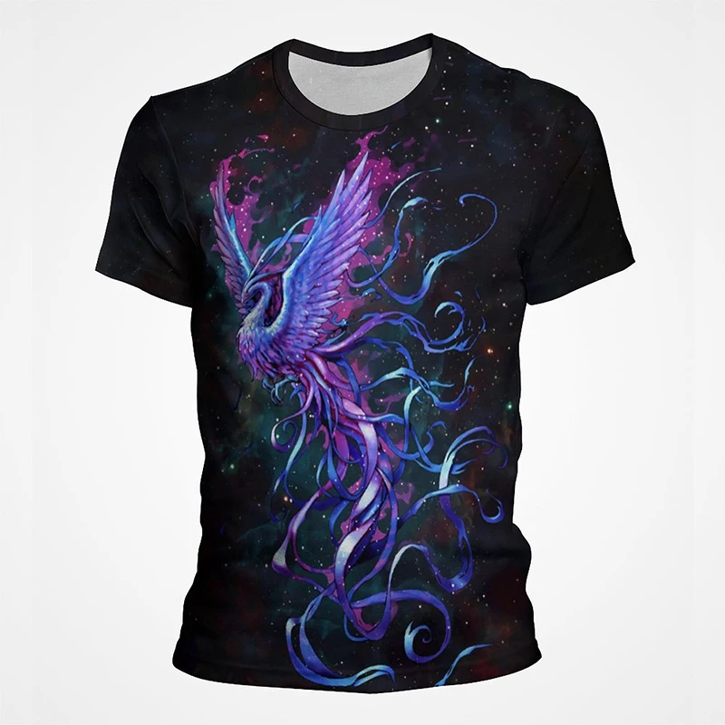 Синие футболки с рисунком птицы Феникса Мужская одежда Женская и детская