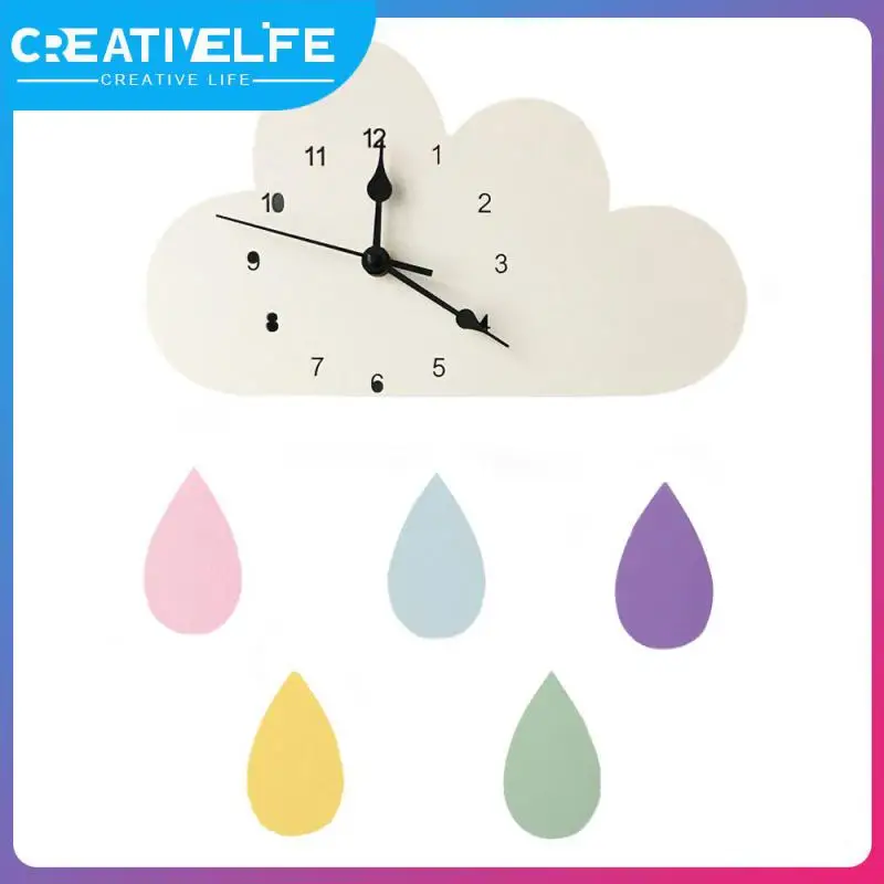 

Cute Cartoon Cloud Shape Raindrop Clock Nordic Style Wooden Mute Wall Clock Durable Living Room Bedroom Kid's Room Decoration