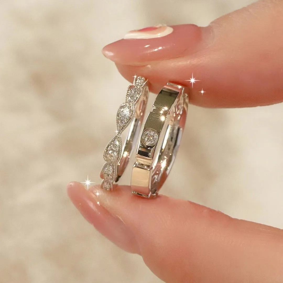 

Sliver Color Couple Lover Rings Crystal Shiny Statement Rings Knuckle Rings Anniversaries Accessories for Girlfriend Boyfriend