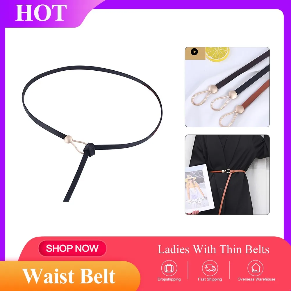 

Women Leather Belt Thin Belt Fashion Wild Leather Belt Knotted Decorative Adjustable Belt Women Dress Strap Waist Belt Accessori