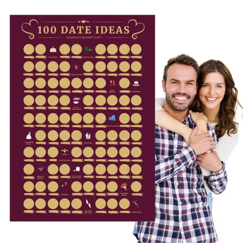 

100 Dates Scratches Off Poster Adventure Challenge Couple Bucket List Things To Do Bucket List Scratches Poster Valentine's Day