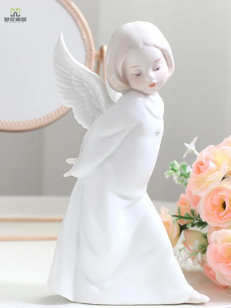 

Ceramic Figure Girls Lady Sculpture Home Decor Crafts Room Decoration Cute Little Angel Ornament Porcelain Figurines