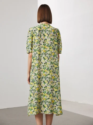Платье SuyaDream женское с цветочным принтом, платье средней длины из 100% натурального шелка с круглым вырезом, одежда желто-зеленого цвета для весны и лета, 2024