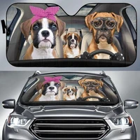 funny boxer family left hand drive car sunshade cute boxer dogs driving auto sun shade gift for boxer dog lover car decoration