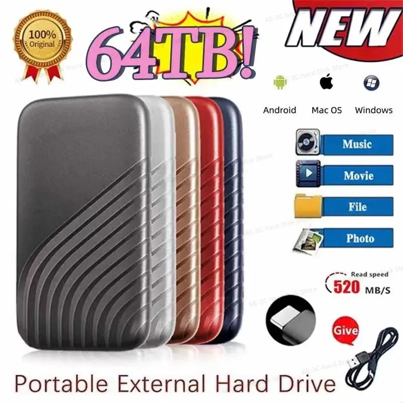 

Portable SSD External Solid State Drives 128TB 64TB 32TB Hard Drive High-Speed 2TB 4TB 8TB 16TB Hard Disks For Laptops Notebook