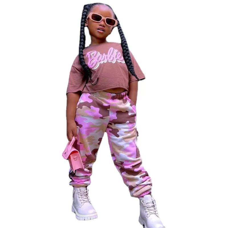 Новинка 2024 детская одежда для девочек наряды короткий топ с коротким рукавом +